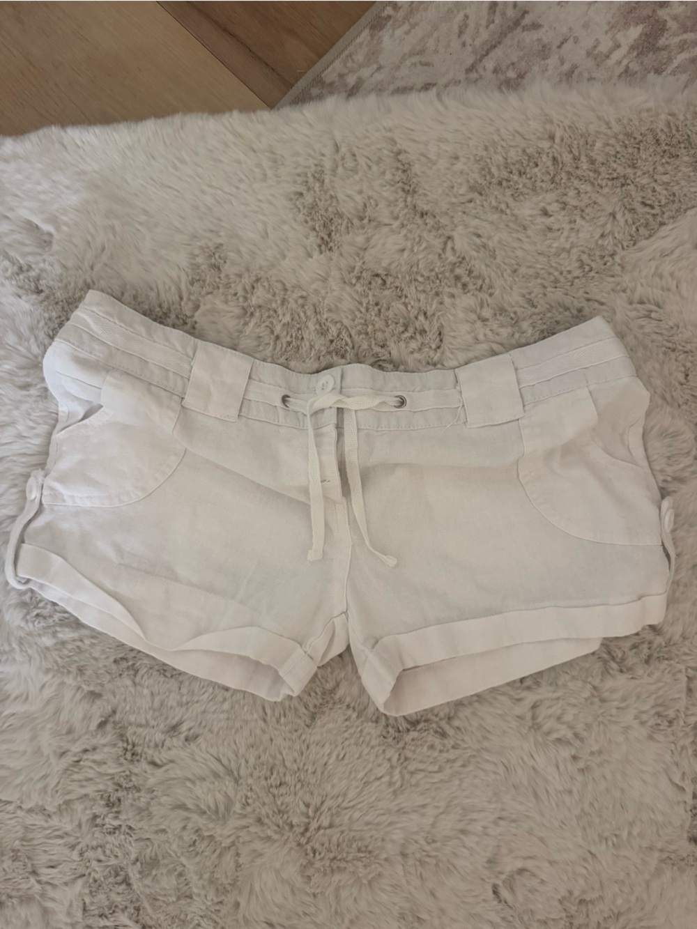 Kids White Drawstring Linen-Blend Shorts